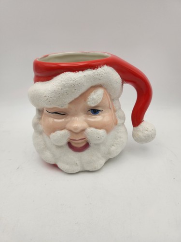 Vintage zwinkernder Weihnachtsmannkopf Becher selten handbemalt Keramik. - Bild 6 von 11