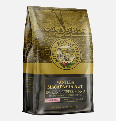 Royal Kona Coffee Vanilla Macadamia 10% Kona Blend Coffee 40 OZ