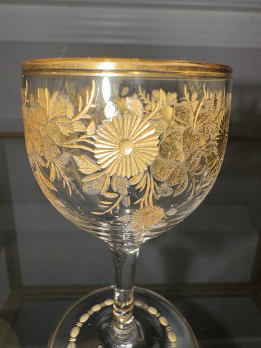 Antiguo Moser Bohemio - Juego de 8 vasos de jerez/licor florales dorados de 3 1/2", - Imagen 7 de 10