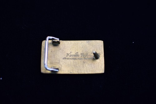 Kenneth Schilf Messing exotische Holz Intarsien Vintage Gürtelschnalle - Bild 2 von 3