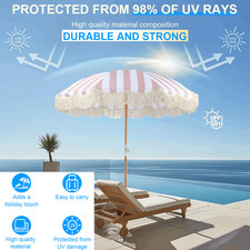 Pink Fringe Tassel Beach Umbrella Striped Beach Umbrella Tassel Umbrella with Ti