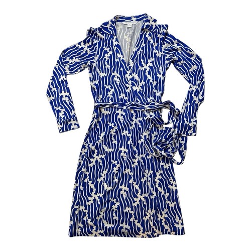 Vintage Diane von Furstenberg Wickelkleid Gr. 4 Jeanne Blue Folio Ranken Blau Seide - Bild 5 von 13