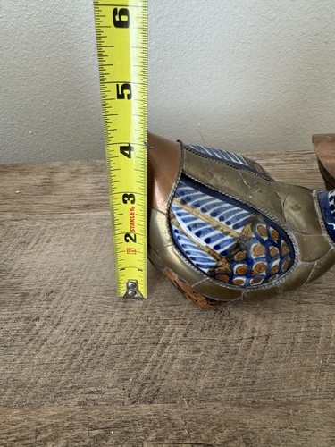 Vintage Set of 2 Mexican Brass Armored Tonala Blue Ceramic Duck Figurines - Picture 21 of 24