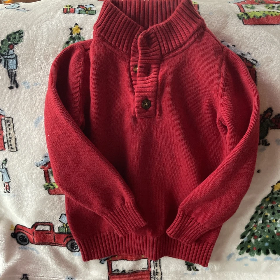 Carters Red Knit Pullover Winter Holiday Sweater Buttons Boys 6/6A - Image 3 of 4