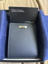 S.T. Dupont Defi 6 Credit Card Wallet Blue Perforated Leather 170601, New In Box