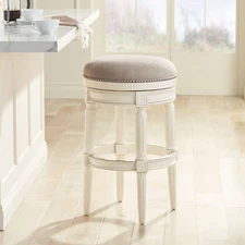 Oliver Wood Swivel Bar Stool 30 1/2" High Footrest Cream Kitchen Counter Island