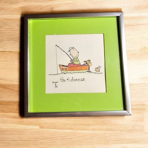 Quadro artistico William Eagan 1975 " Pescatore " Bagno o cameretta del bambino - Foto 17 di 19