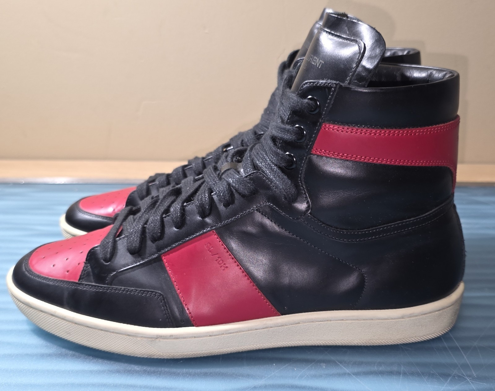 Sneakers alte Saint Laurent SL 10H in pelle nera rossa taglia EU 41 (US 8)