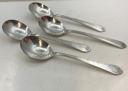 BARBARA / GLAMOUR 1931 4 round cream soup SPOONS Tudor Plate Oneida community - Picture 4 of 8