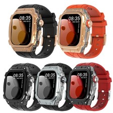 Metal Clear Case Cover Mod Kit For Apple Watch Series10 46mm Silicone Band Strap