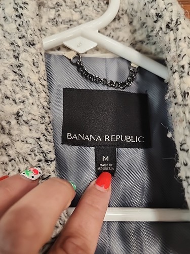 Banana Republic Damen M Boucle Kragenloser Mantel Marmoriert Muster Weiß Grau - Bild 7 von 9