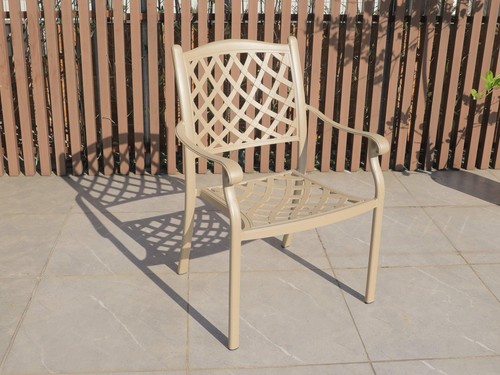 FurnitureOkay Orlando 3-Piece Cast Aluminium Outdoor Dining Setting - Sandstone - Picture 4 of 7
