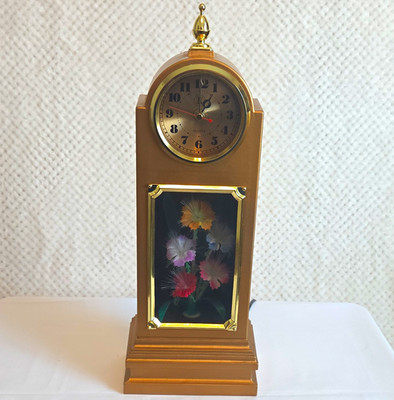 Chui-Da 95412 Gold Analog Quartz Mantel Clock Floral Window Fiber Optic