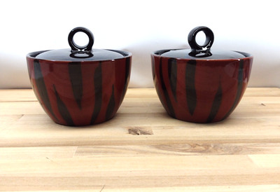 Soho Tiger Print Covered Soup Bowls Sugar Black Brown Ceramic Set Of 2