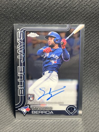 2025 Topps chrome Steward Berroa ROOKIE BASE Auto Toronto Blue Jays - Picture 1 of 4