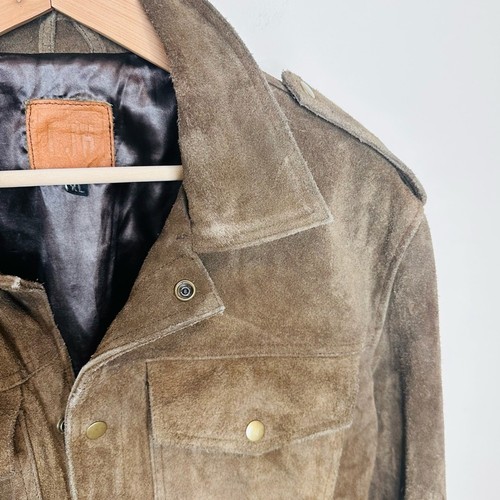 Chaqueta de camionero Highwayman de gamuza envejecida XL marrón cuero frontal a presión - Imagen 2 de 16