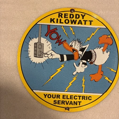 VINTAGE REDDY KILOWATT DONALD DUCK ELECTRIC POWER PORCELAIN GASOLINE OIL SIGN!