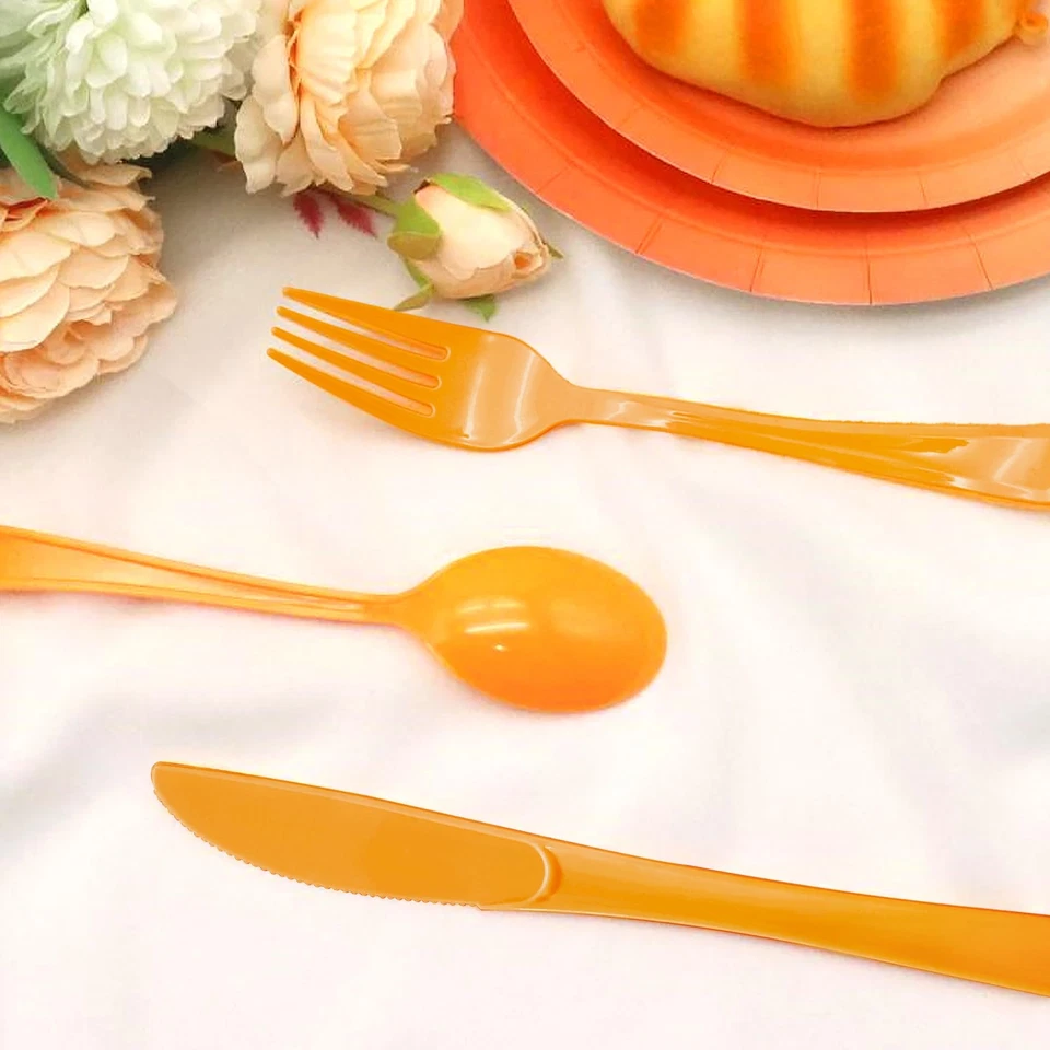 300 шт. оранжевые пластиковые столовые приборы, оранжевые пластиковые столовые приборы включают 100 вилок,... - Изображение 4 из 4