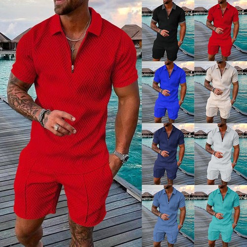 Mens 2-Piece Set Short Sleeve Shirts and Shorts Summer Outfit Sweatsuit Set Size - Picture 5 of 25