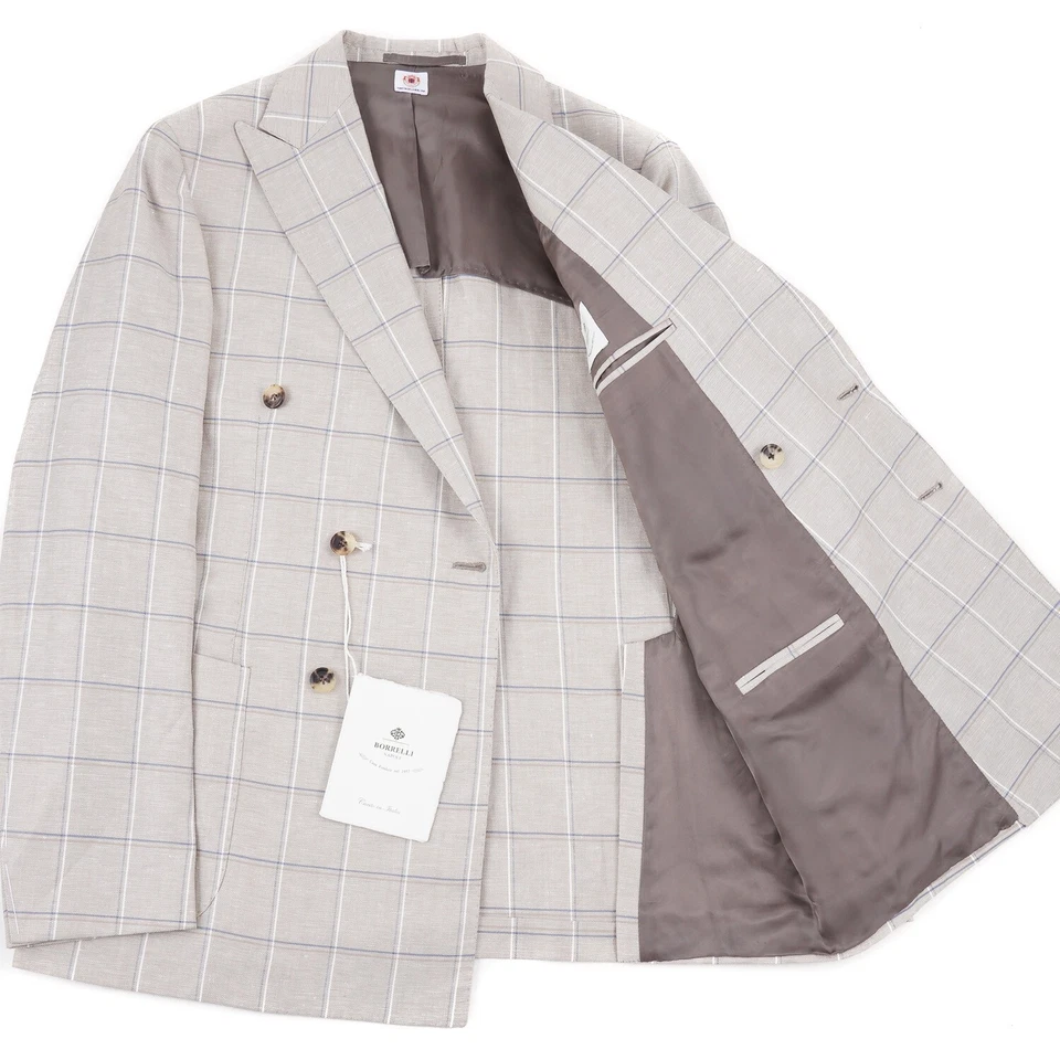 Abrigo deportivo Luigi Borrelli a cuadros ventana lana y lino 40R (UE 50) NUEVO CON ETIQUETAS Foto 2 de 4