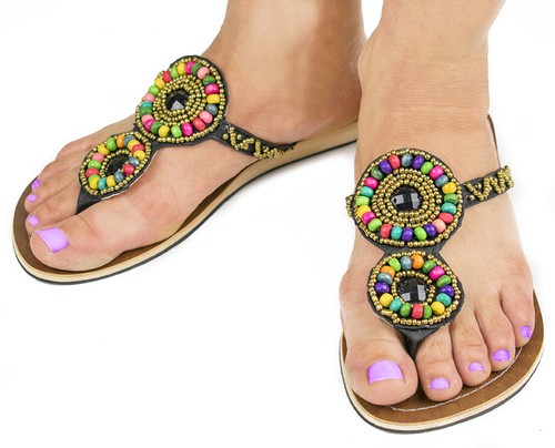 SANDALIA PIEL POLIPIEL SANDALIAS BOHO \u0026 CHIC CALZADO HIPPIE HECHO A MANO  FLORES | eBay