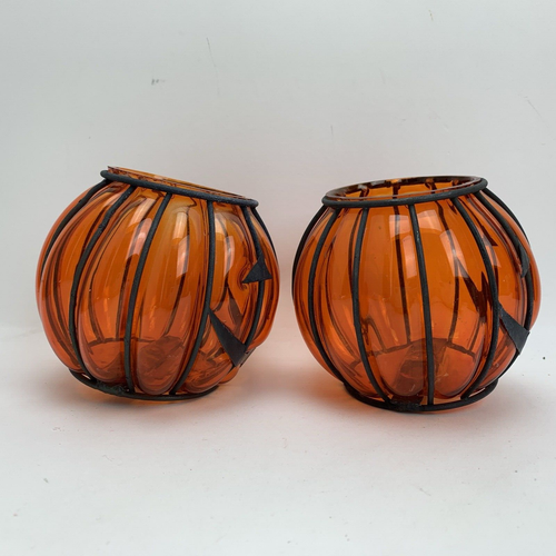Kirkland Halloween Lanterns Blown Glass Pumpkin Candle Holder 30.75" Stake Yard - Picture 8 of 17