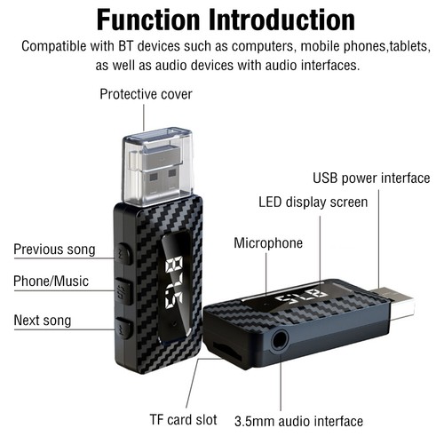 Receptor Transmisor USB Bluetooth 5.3 Coche Radio FM Audio Adaptador Manos Libres Llamada - Imagen 8 de 17