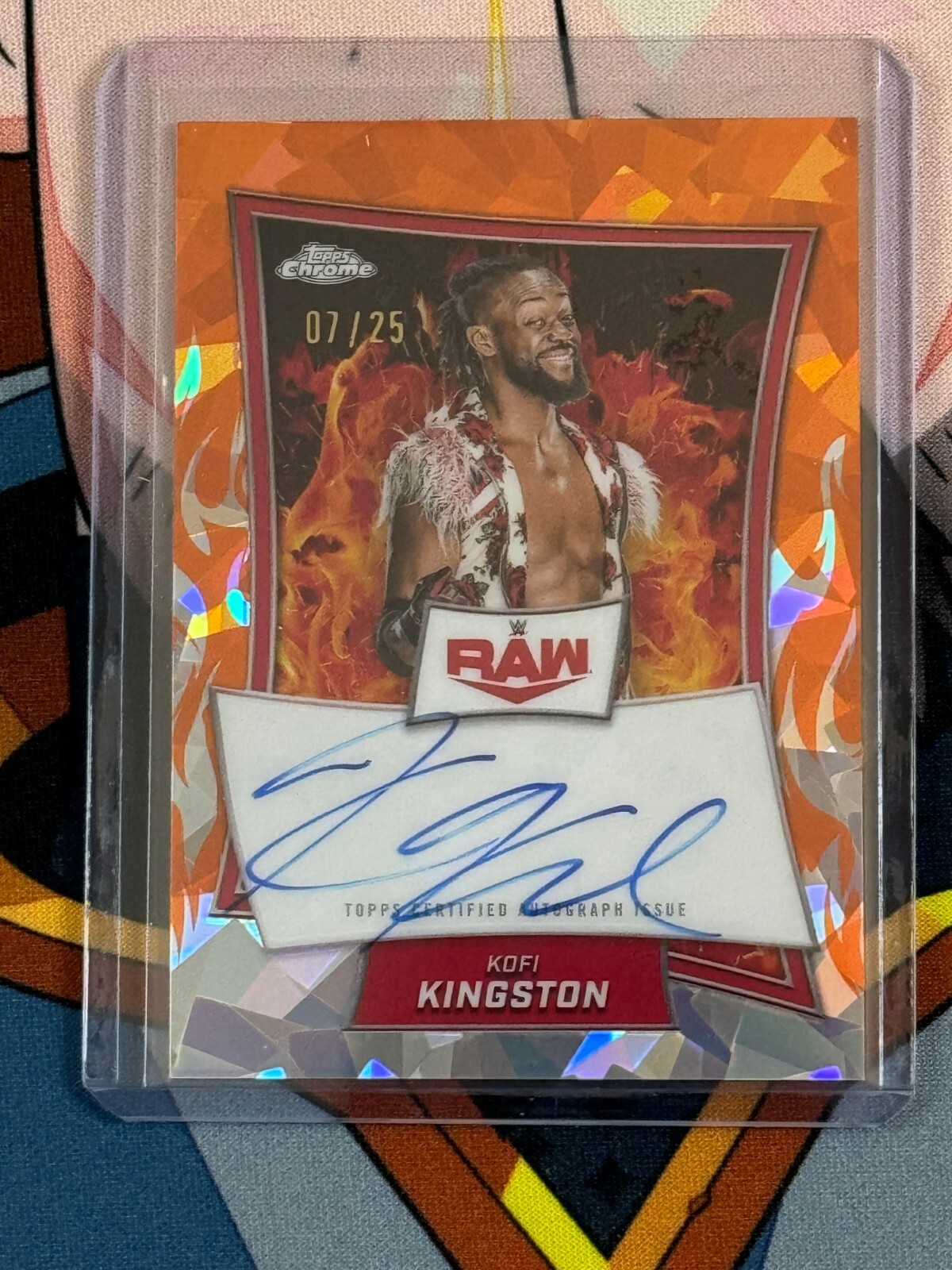 2025 Topps Chrome Sapphire WWE KOFI KINGSTON Red Brand AUTO Orange Sapphire /25
