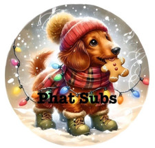 Sublimation Print Circle Christmas Dachshund Print Ready To Press Heat Transfer