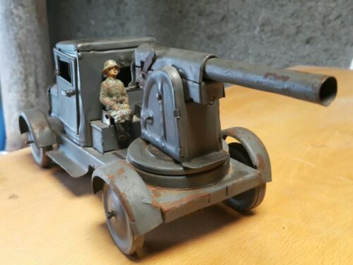 VINTAGE TRUCK TOY KELLERMAN ANTI AIRCRAFT GUN WIND UP ORIG. ARMORED GERMANY WW2 - Picture 5 of 12