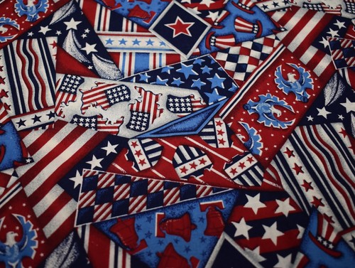 2 pieces 1/2 yard each fourth of July COTTON FABRIC eagle bell stars stripes - Picture 4 of 7
