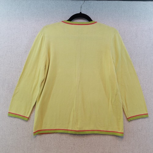 BUSHWACKER Lime Green with Pink Trim Button Up Cotton Knit Cardigan, Sz L - Picture 5 of 5