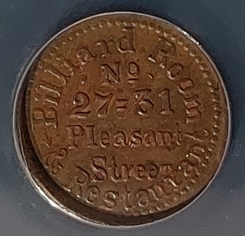 1864 CWT E P Francis FALL RIVER MA Billiards ANACS AU Store Card CIVIL WAR Token - Picture 3 of 4