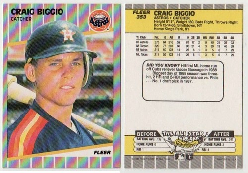 CRAIG BIGGIO RC-1989 FLEER # 353-HOUSTON ASTROS CATCHER-HALL OF FAME MEMBER - Picture 1 of 3
