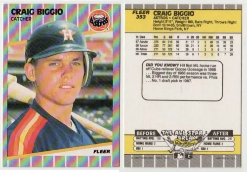 CRAIG BIGGIO RC-1989 FLEER # 353-HOUSTON ASTROS CATCHER-HALL OF FAME MEMBER