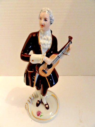 A+ Antike Royal Dux braune Gitarre Musiker Figur 8,5" Porzellan Rokoko Stil - Bild 2 von 6