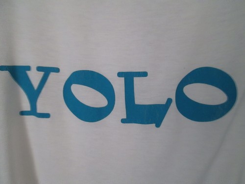 VTG DISCREET USA BLUE/WHITE *YOLO* (YOU ONLY LIVE ONCE) T SHIRT WOMENS - Picture 2 of 4