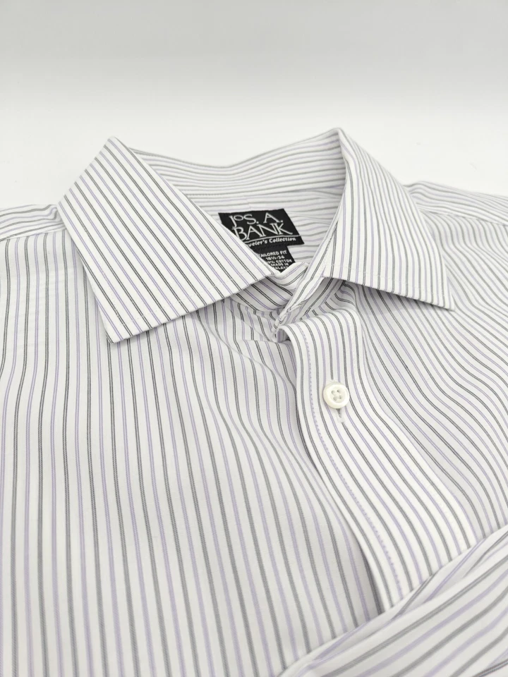 🇺🇲 Jos A Bank Travelers 16.5x34 Men's Tailored Fit French Cuff Shirt Purple - Image 4 of 4