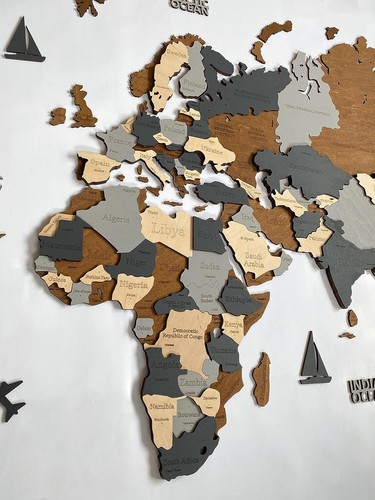 Large 3D Wooden World Map Wall Art - Elegant Travel Decor for Enthusiasts - Picture 8 of 15