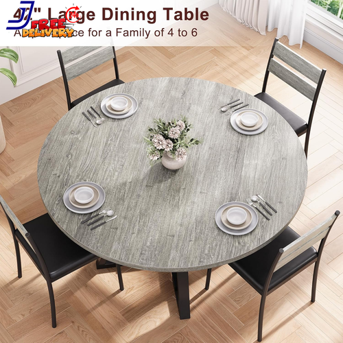 Round Dining Table for 4 Kitchen Circle Table Pedestal Dining Table Space Saving - Picture 7 of 12