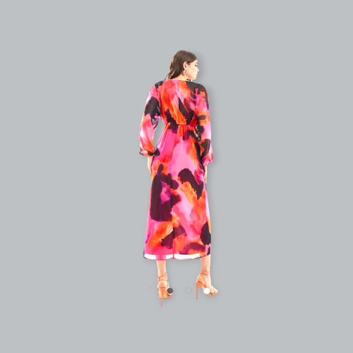 ASOS Midi Dress Sheer Midi Knot Front Midi Dress Abstract Pink RRP £40 - Picture 2 of 13