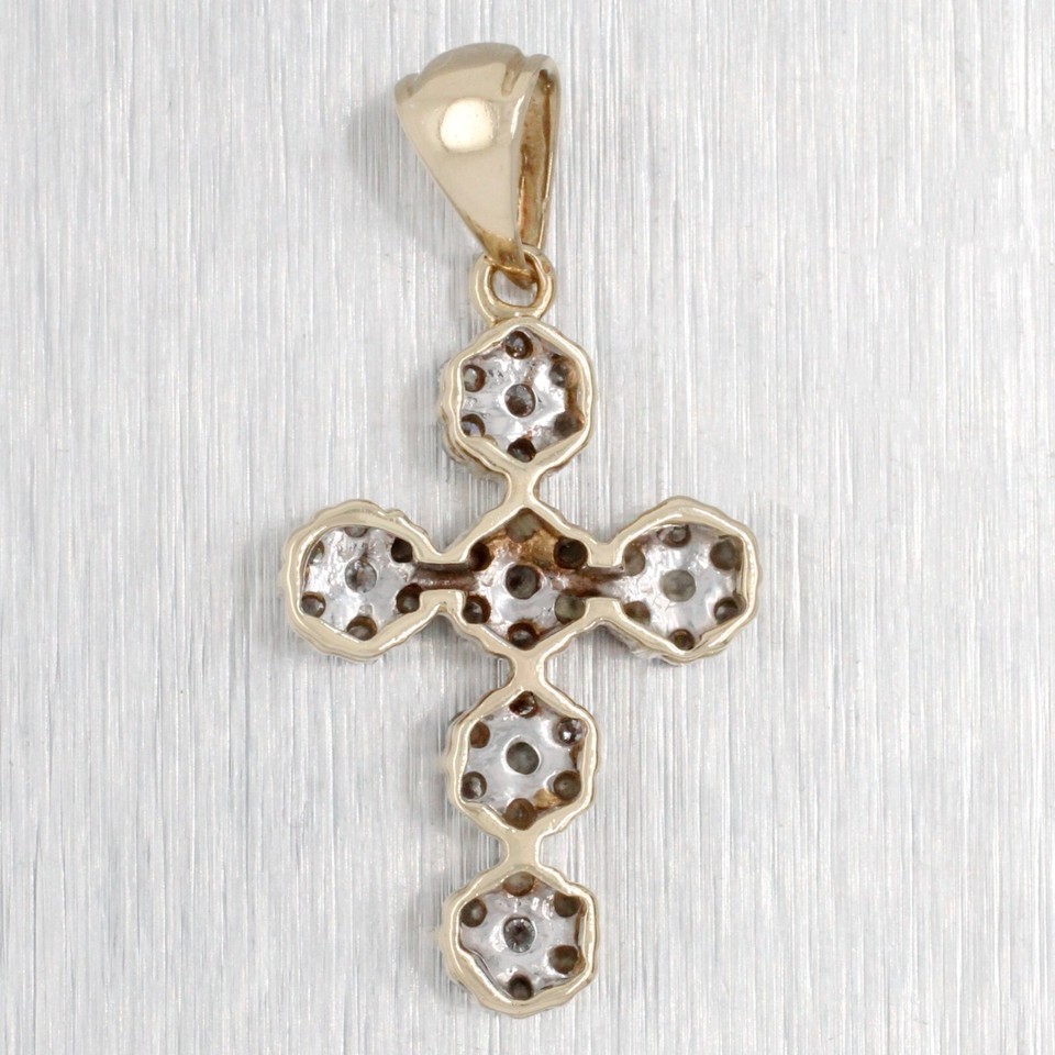 Vintage 0.50 ctw Diamond Cluster Cross Pendant - 14k Yellow Gold ...