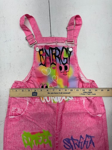 Shein Hot Pink Graffiti Graphic Print Overalls Girls Size 11Y - Picture 4 of 5