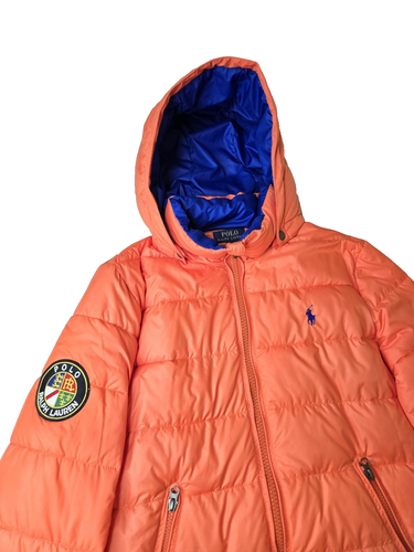 Polo Ralph Lauren Ski Cookie Patch Orange Puffer Jacket Boys Large 14-16 - Picture 3 of 9