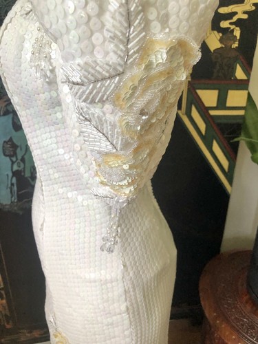 Vintage 80’s Alyce Designs White Sequin & Beaded Floor Length Gown - Picture 6 of 16