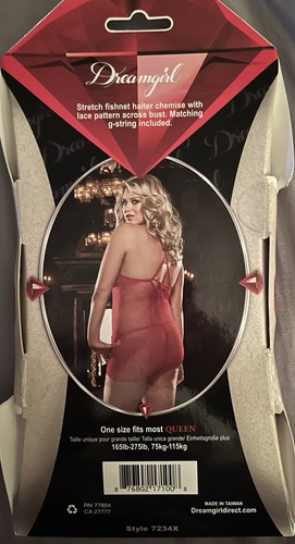 Dreamgirl Red Stretch fishnet halter chemise Plus Size Queen Lace Sexy XL Sissy - Picture 4 of 7