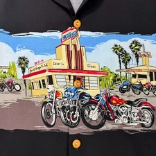 Vintage Paradise Found Shirt Mens Extra Large Black Drive In Motorcycle Print