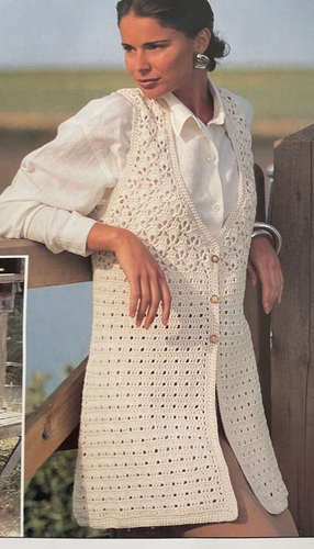 Chaleco canesú de encaje para damas largo + corto PATRÓN CROCHET Lana O'the West 7135 - Imagen 2 de 7