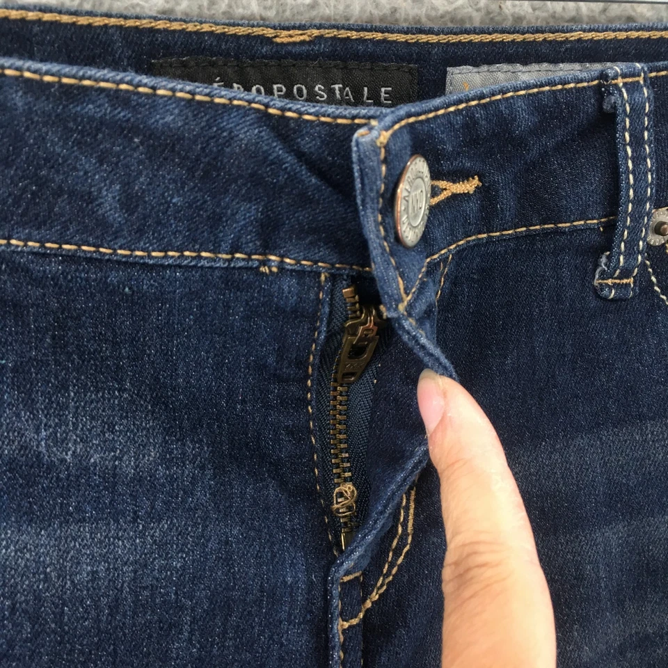 Aeropostale Denim Midi Shorts Womens 6 Blue Dark Wash Mid Rise Zip Fly Casual - Image 3 of 4