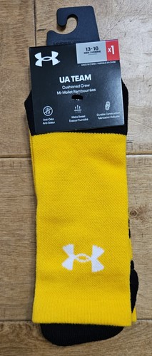 Under Armour Adult Yellow Crew Polyester Mid Cushion UA Logo Team Socks Sz 13-16